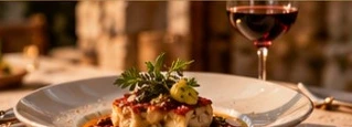 Fine dish with a glass of wine