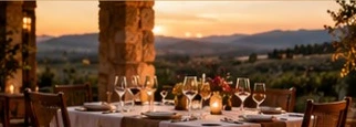 Wine glasses on a sunset table